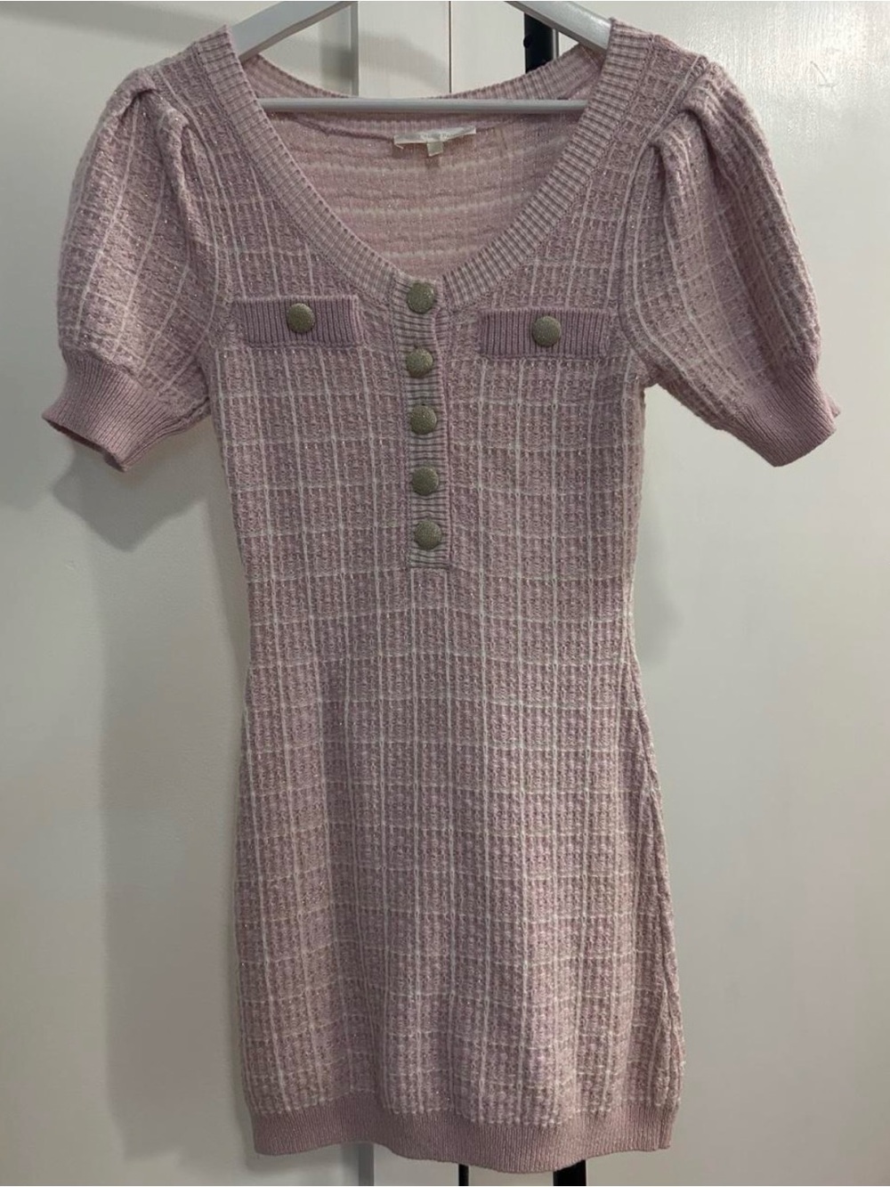 LoveShackFancy Pale Lilac Knit Puff-Sleeve Dress